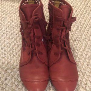 Anthropologie leather and crochet ankle boots